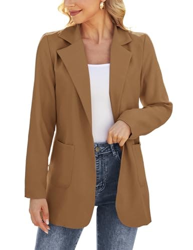 Women Open Front Blazers Long Sleeve Casual OL Office Slim Suit Jacket with  Pockets