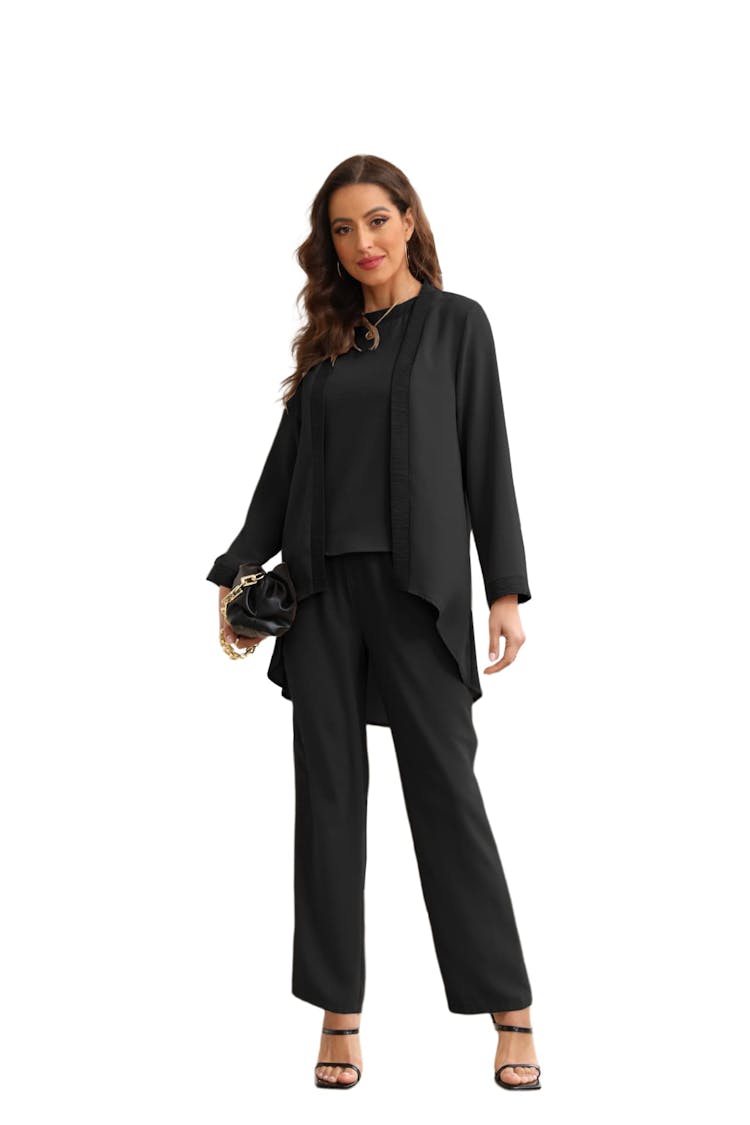 Buy Black Dressy Pant Suits 3 Piece, Evening Pant Suit Woman With