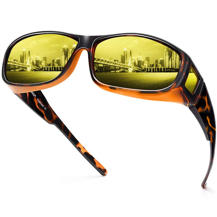 URUMQI Night Vision Glasses Fit Over Glasses for Men Women, Anti Glare  Polarized Nighttime Driving Glasses HD Yellow Lens