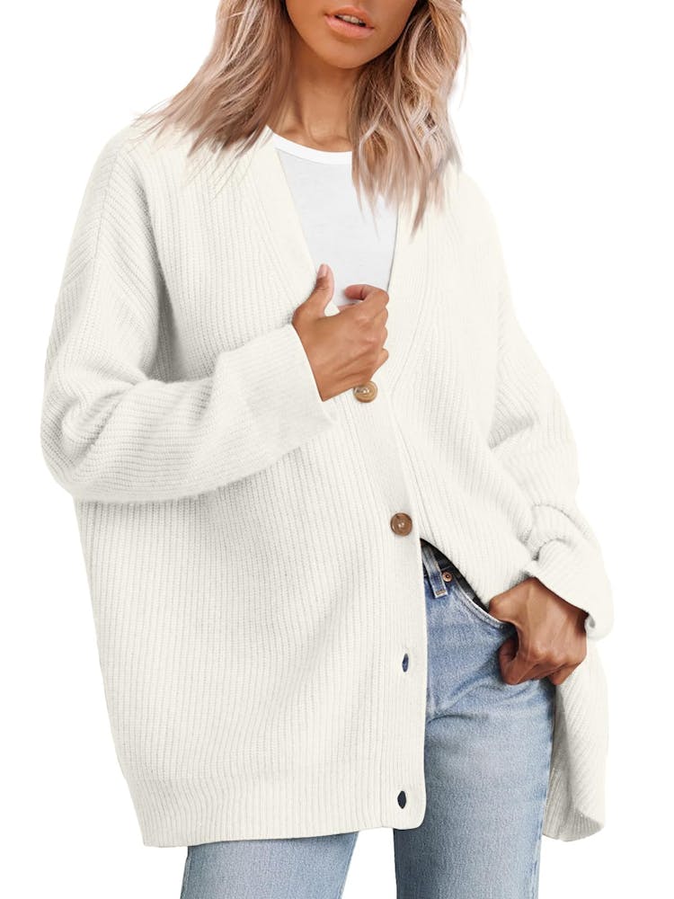 LILLUSORY Women's Cardigan 2023 Open Front Oversized Button Lightweight  Sweaters V Neck Loose Cardigans Knit Outwear