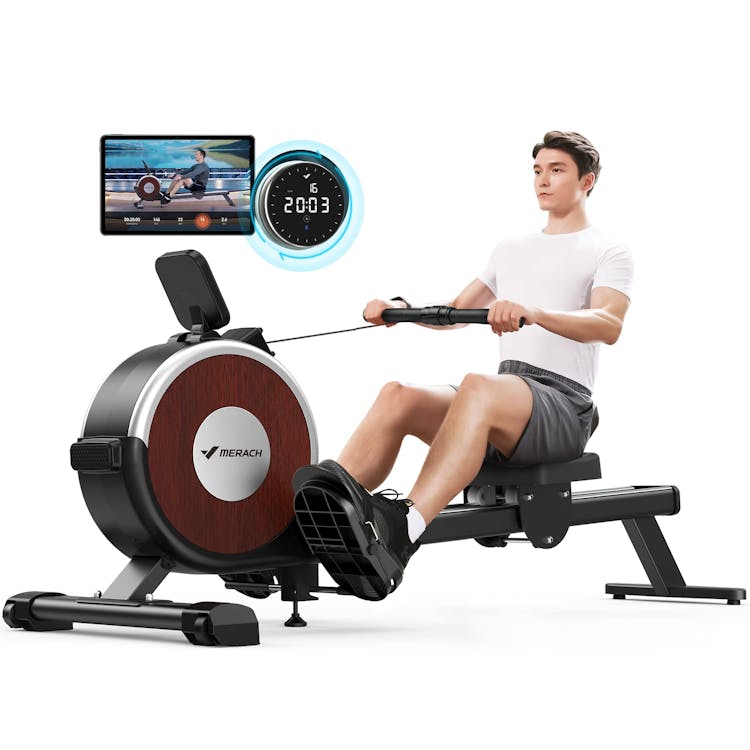 MERACH Rowing Machine, Magnetic Rower Machine for Home, 16 Levels of Quiet  Resistance, Dual Slide Rail with Max 350lb Weight Capacity, App Compatible