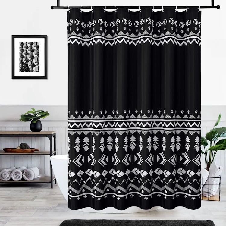 MitoVilla Black Boho Shower Curtain Set, Black White Shower Curtain, Modern  Heavy Fabric Shower Curtain for Bathroom Decor, Tribal Geometric Bohemian  Shower Curtain, 72 x 72 Black 72 W x 72 L